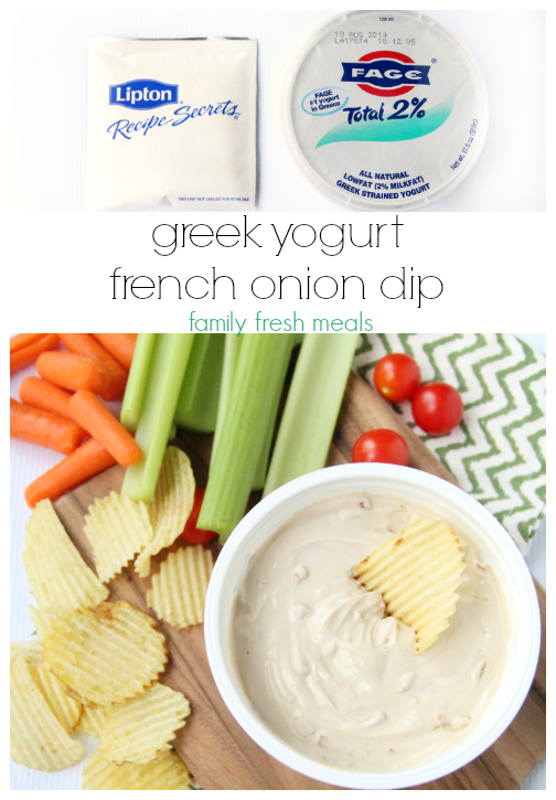 greek yogurt french onion dip served with vegetables and chips