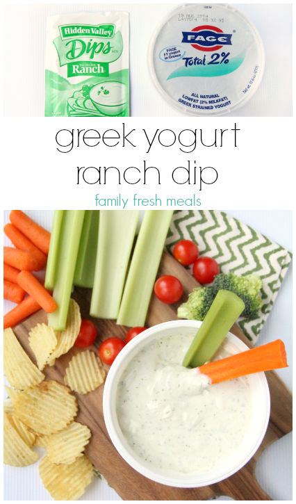 greek yogurt ranch dip served with vegetables and chips