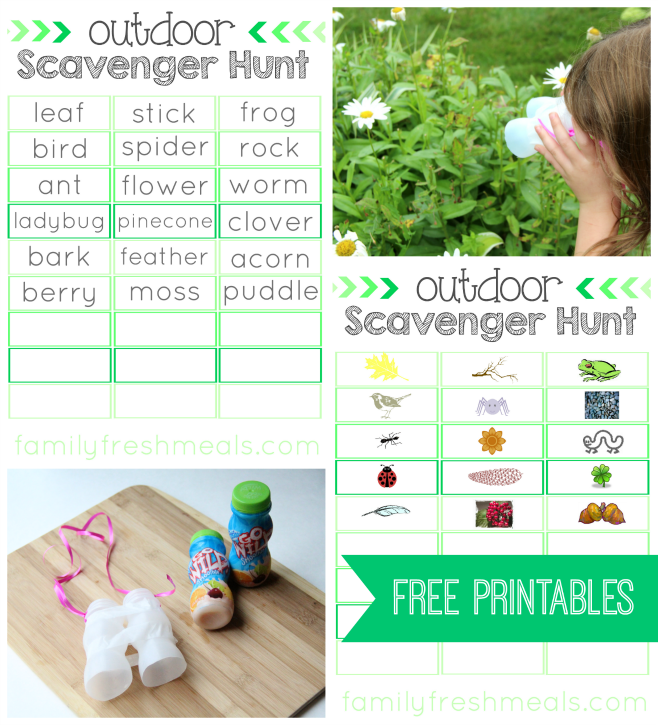 outdoor scavenger hunt free printables - familyfreshmeals
