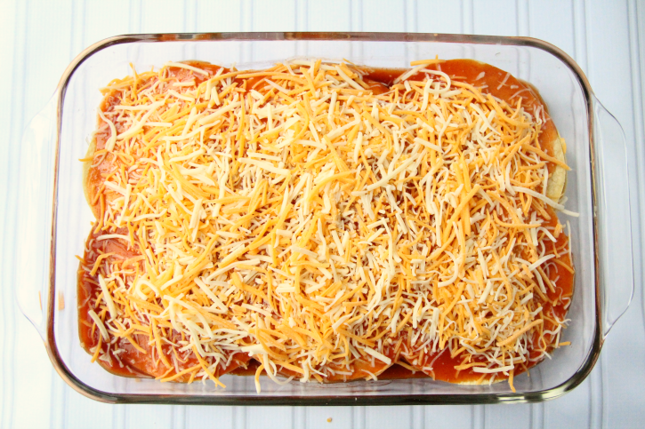 Casserole topped with shredded cheese