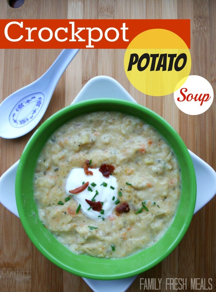 Crockpot Potato Soup served in a green bowl