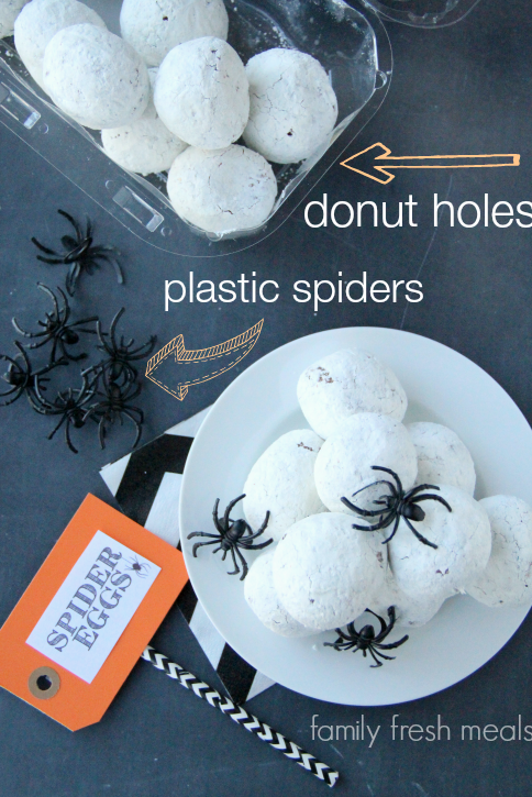 Fun Halloween Food Spider Egg Donuts - Halloween Appetizer - FamilyFreshMeals.com