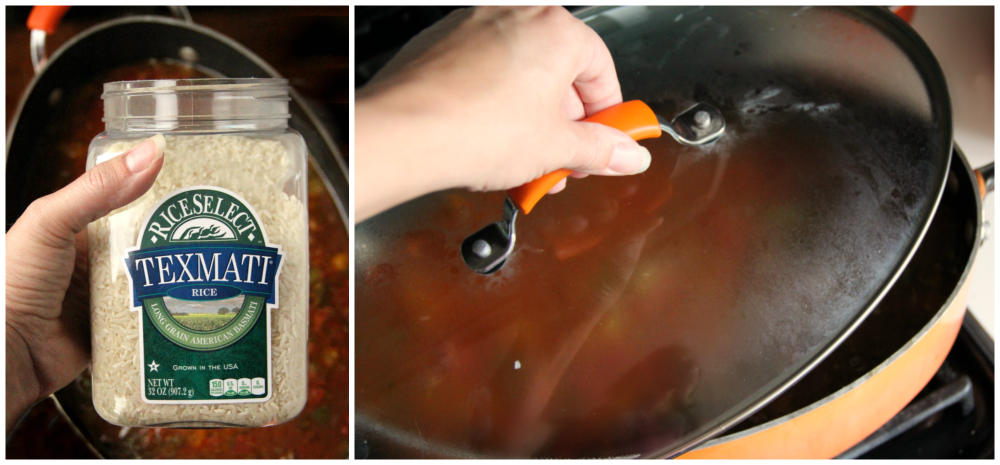 showing rice container, and placing lid on pan