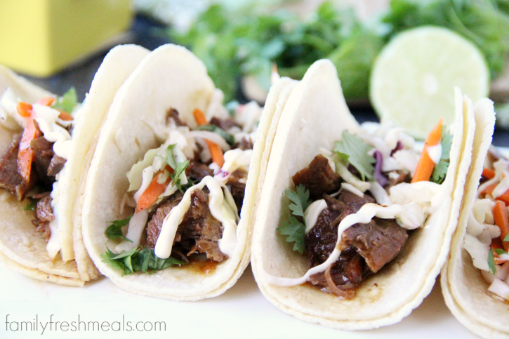 4 Korean BBQ Beef Tacos on a plate