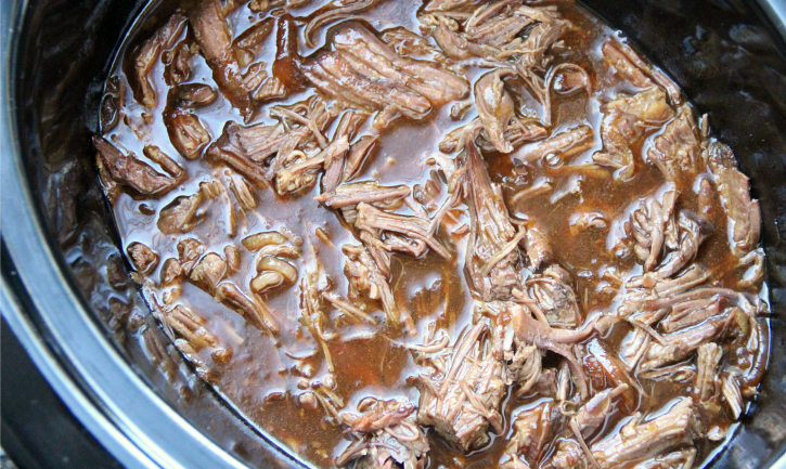Shredded beef added back to slow cooker