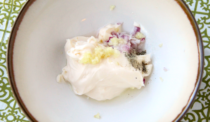 Ingredients for Garlic Lime Mayo in a small bowl