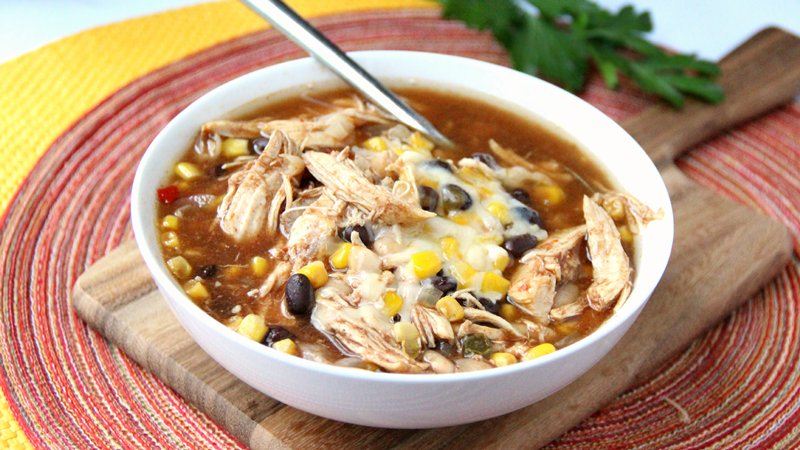 Slow-Cooker BBQ Chicken Soup in a bowl