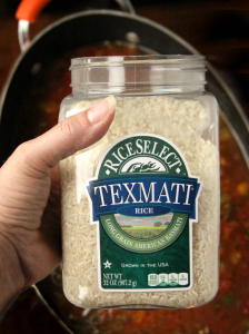 rice added to pan