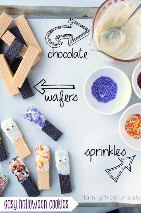 ingredients for easy Halloween cookies on a baking sheet