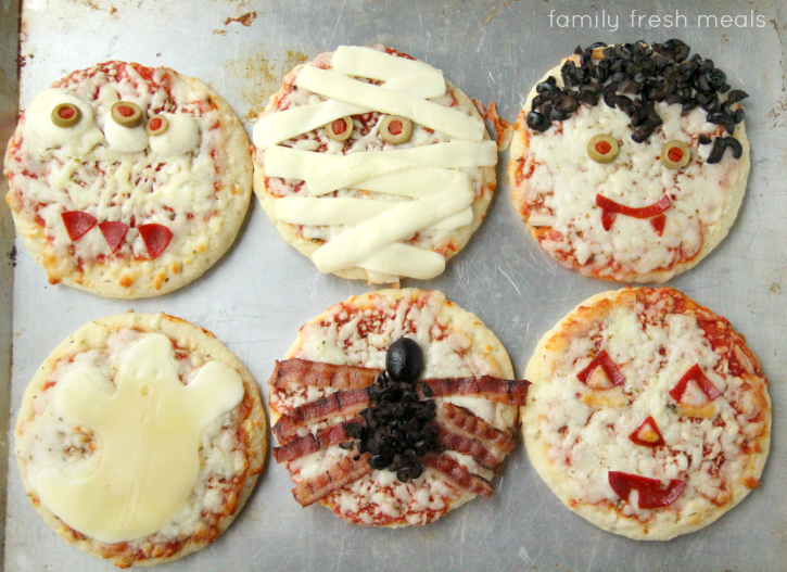 Six Fun Halloween Pizza Ideas - cooked on a baking sheet