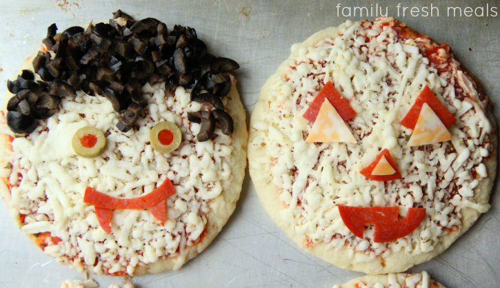 vampire and pumpkin pizzas