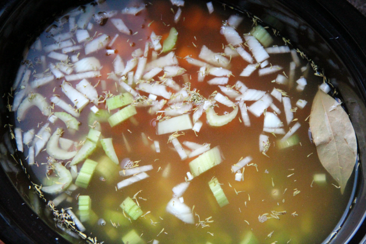 Soup ingredients in the crockpot