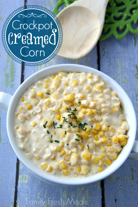 Creamed Corn in a white bowl