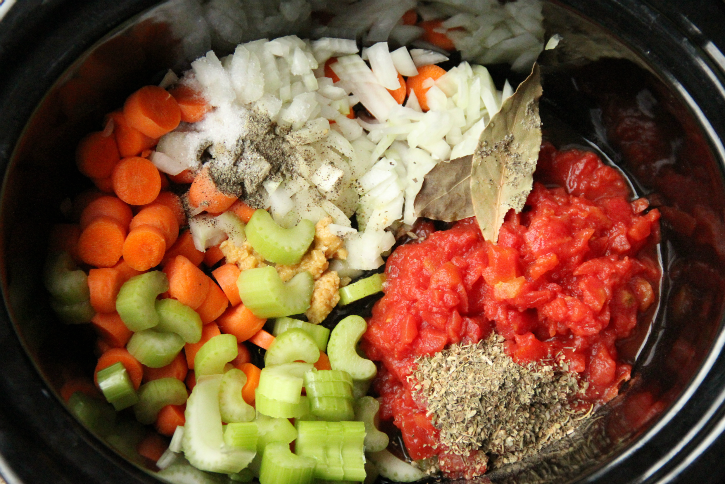 Crockpot Minestrone Soup - Ingredients in crockpot