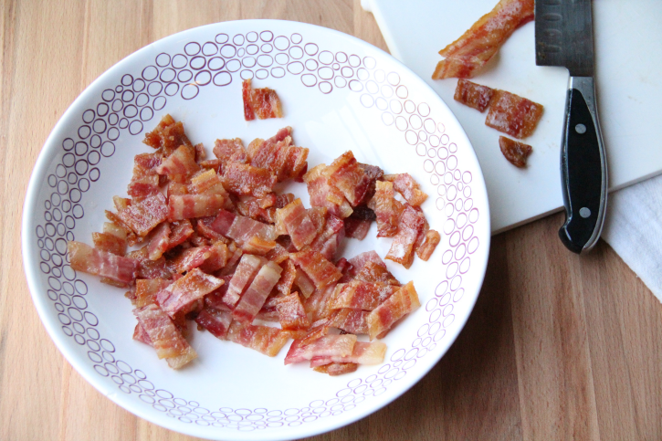 chopped bacon in a bowl