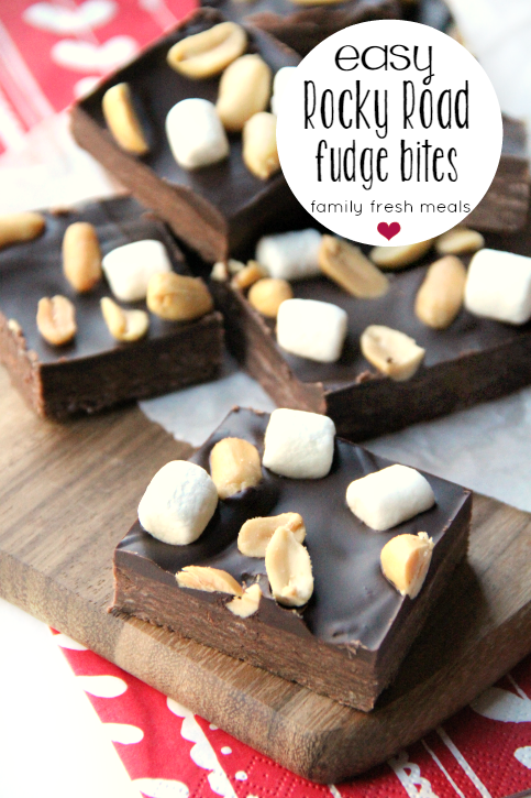 Pieces of Rocky Road Fudge Bites on a cutting board
