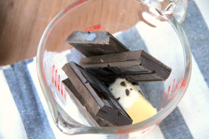 butter and chocolate in a glass measuring cup