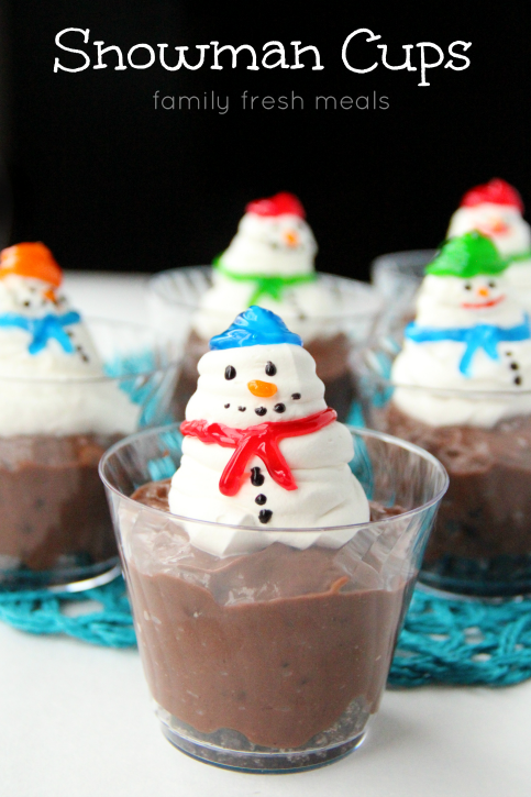 Snowman themed pudding cups