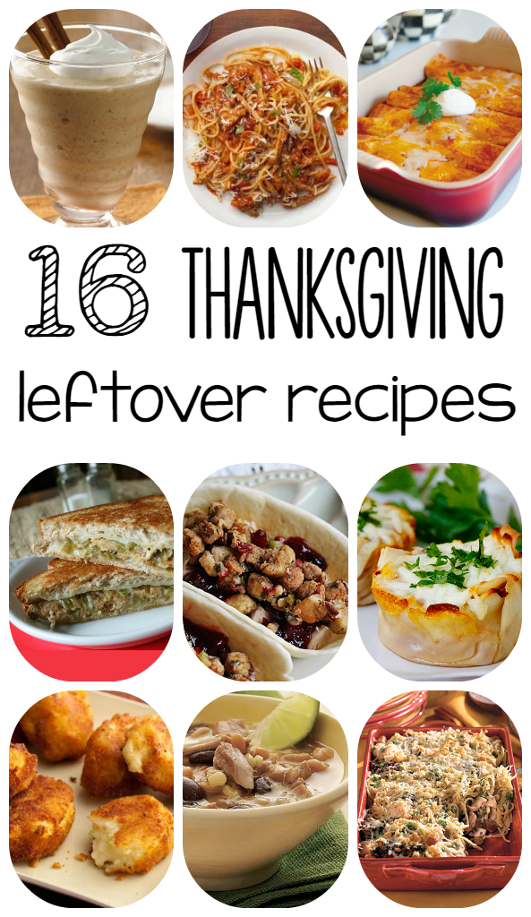 Collage image showing 9 different Thanksgiving leftover recipes