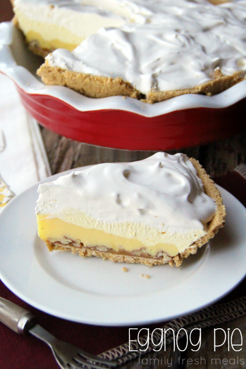 1 Slice of Triple-Layer Eggnog Pie on a white plate