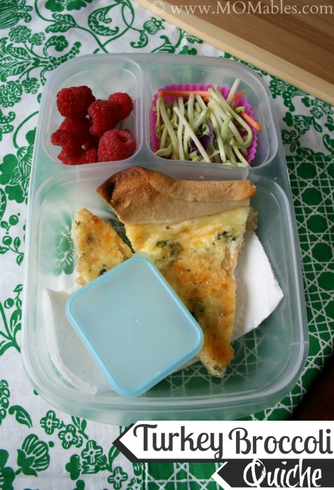 A piece of Turkey Broccoli Quiche packed in a lunchbox