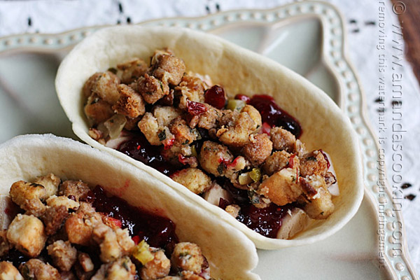 Turkey Cranberry Stuffing in tortilla bowls