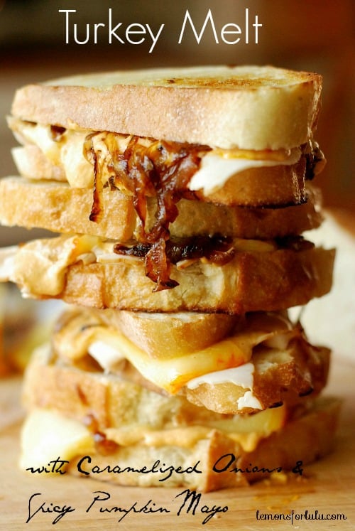 Turkey Melt sandwiches stacked on a plate