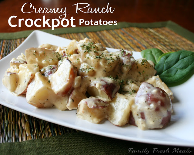 Creamy Ranch Crockpot Potatoes on a white platter