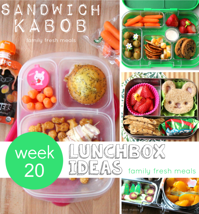 Collage image of 4 different lunchbox ideas