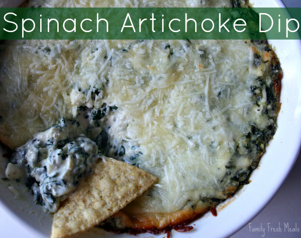  Spinach Artichoke Dip in a white baking dish