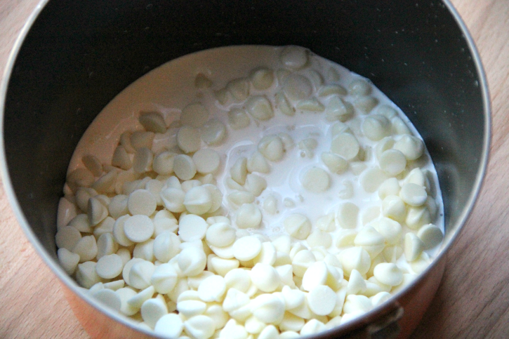 white chocolate and heavy cream in a sauce pan