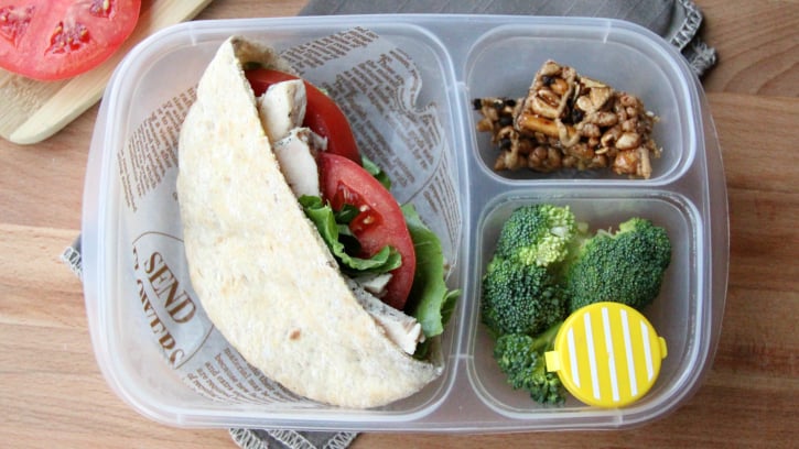 Chicken Ceasar Pita sandwich packed in a lunch box