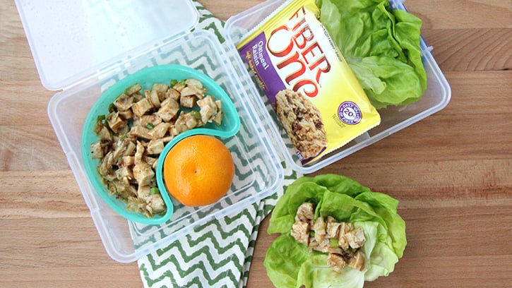 Asian Chicken Salad Lettuce Cups packed in a plastic lunch box