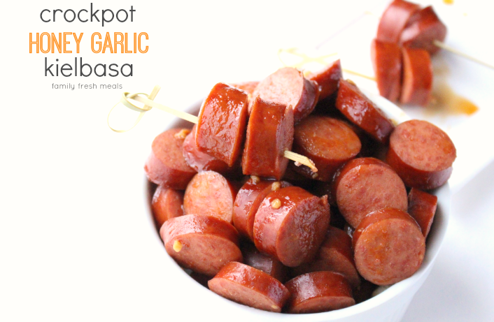 Slow Cooker Honey Garlic Kielbasa served in a bowl