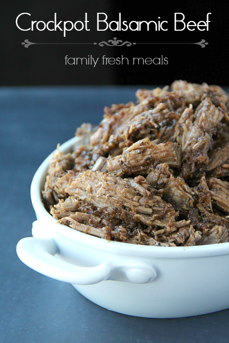 Balsamic Beef in a white serving bowl