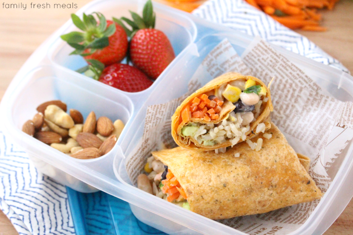 Easy Fiesta Ranch Veggie Wrap packed in a plastic lunchbox