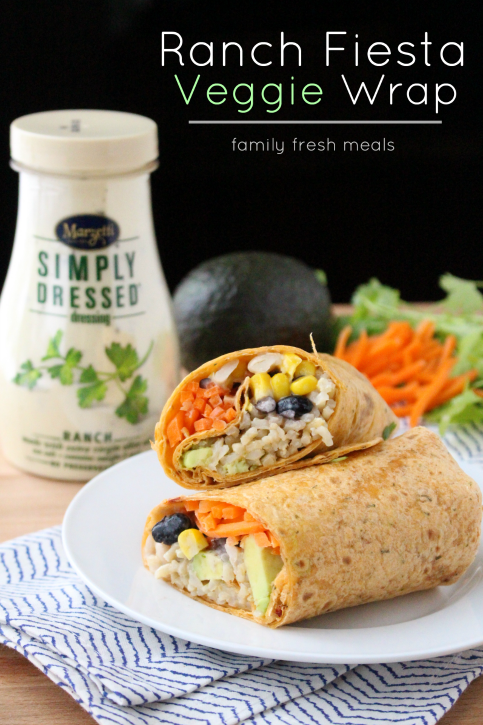 Easy Ranch Fiesta Veggie Wrap Recipe stacked on a white plate