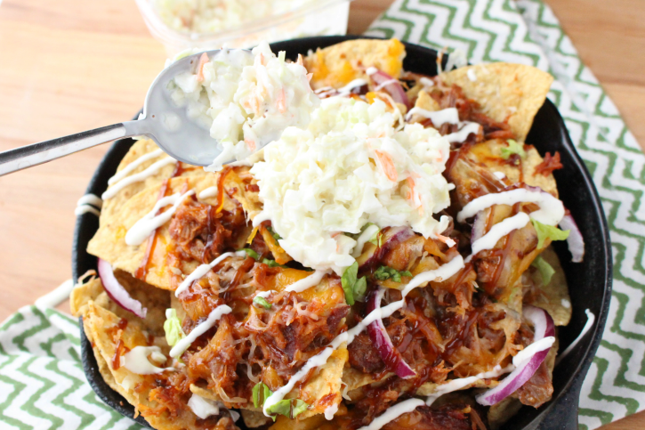 Pulled Pork Nachos with coleslaw topping