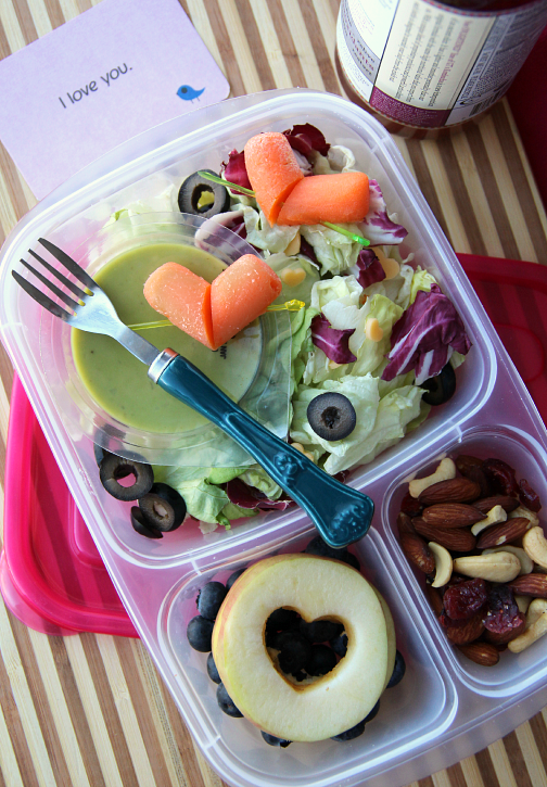 Valentine's themed Salad packed in a lunch box