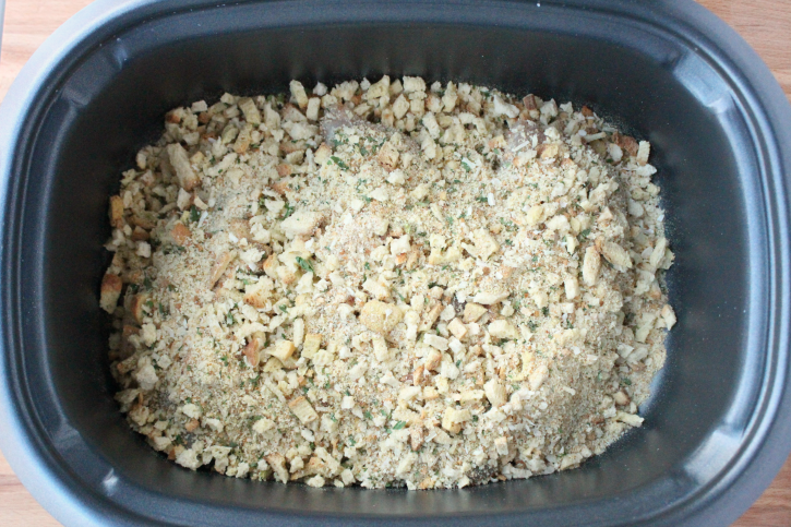 dry stuffing added into slow cooker