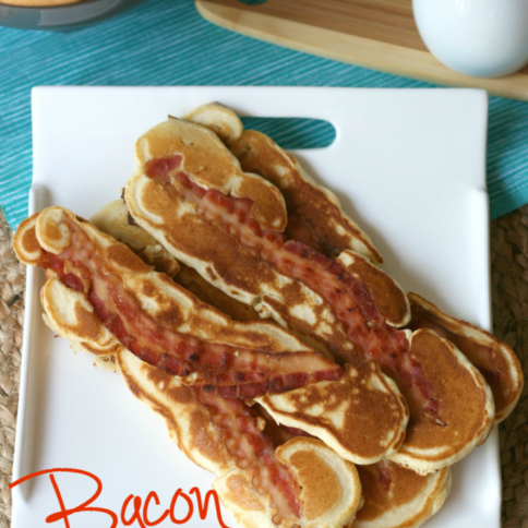 Stack of Bacon Pancakes on a white plate