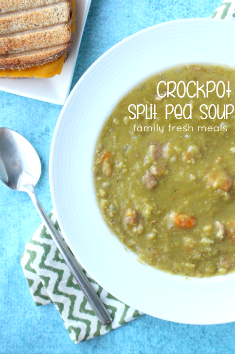 Crockpot Split Pea Soup served in a white bowl