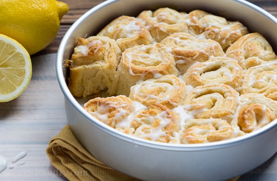 Lemon Cream Cheese Pinwheels in a baking dish