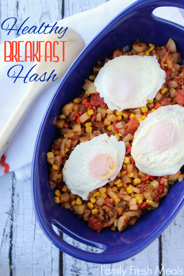 Healthy Breakfast Hash in a blue baking dish