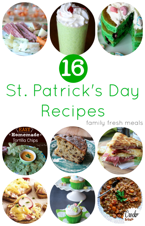 Collage image showing 9 different St. Patrick's Day Recipes