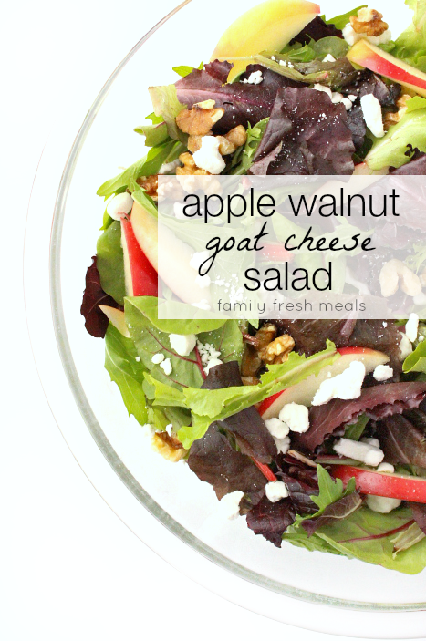 Apple Walnut Goat Cheese Salad in s glass bowl