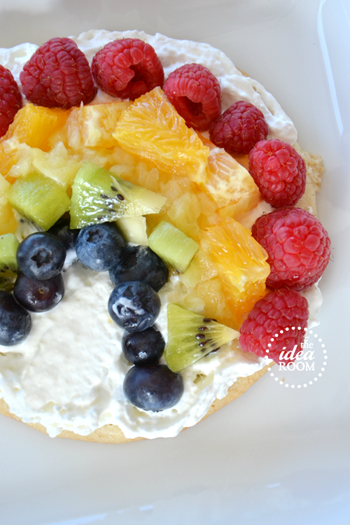 Fruit Pizza Rainbow on a white plate