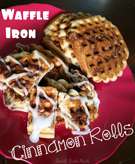 Cinnamon Roll waffles on a red plate