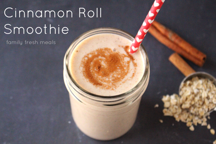 Cinnamon Roll Smoothie in a glass with a straw