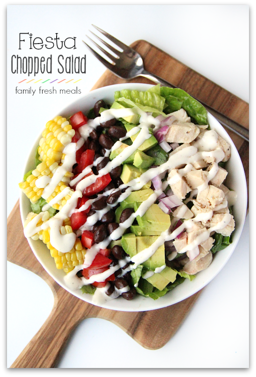 Fiesta Chopped Salad in a white bowl with a fork next to it